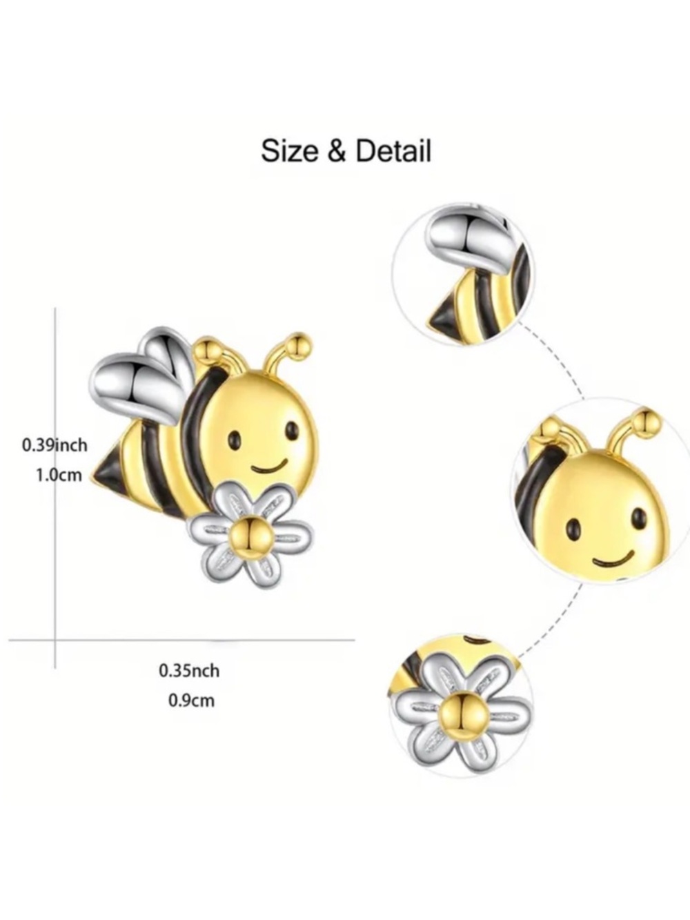 Cute Bee Stud Earrings with Flower - Picture 3 of 3
